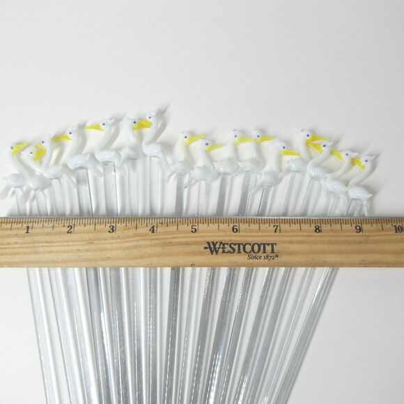 Cocktail Stirrers White Birds Hand Blown Glass Set of 16 Vintage Swizzle Sticks - Picture 8 of 11